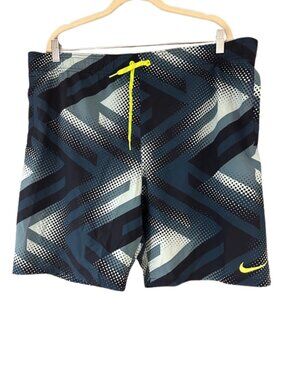 Nike Swim Trunks Blue Black Geometric Dot Pattern Neon Swoosh Mens
